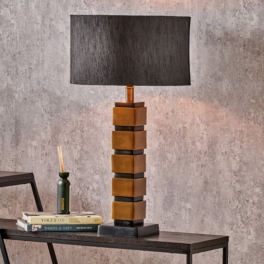 Maximo Antique Brass & Matt Black Cube Design Table Lamp - Base Only